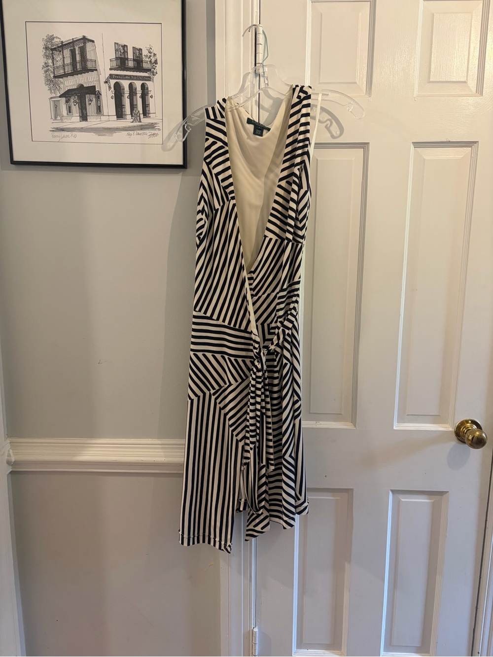 Lauren Ralph Lauren Black and White Striped Wrap Midi Dress
